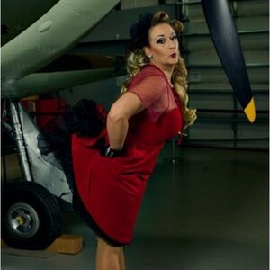 Scarlet Swing Dress with Sheer Sleeves